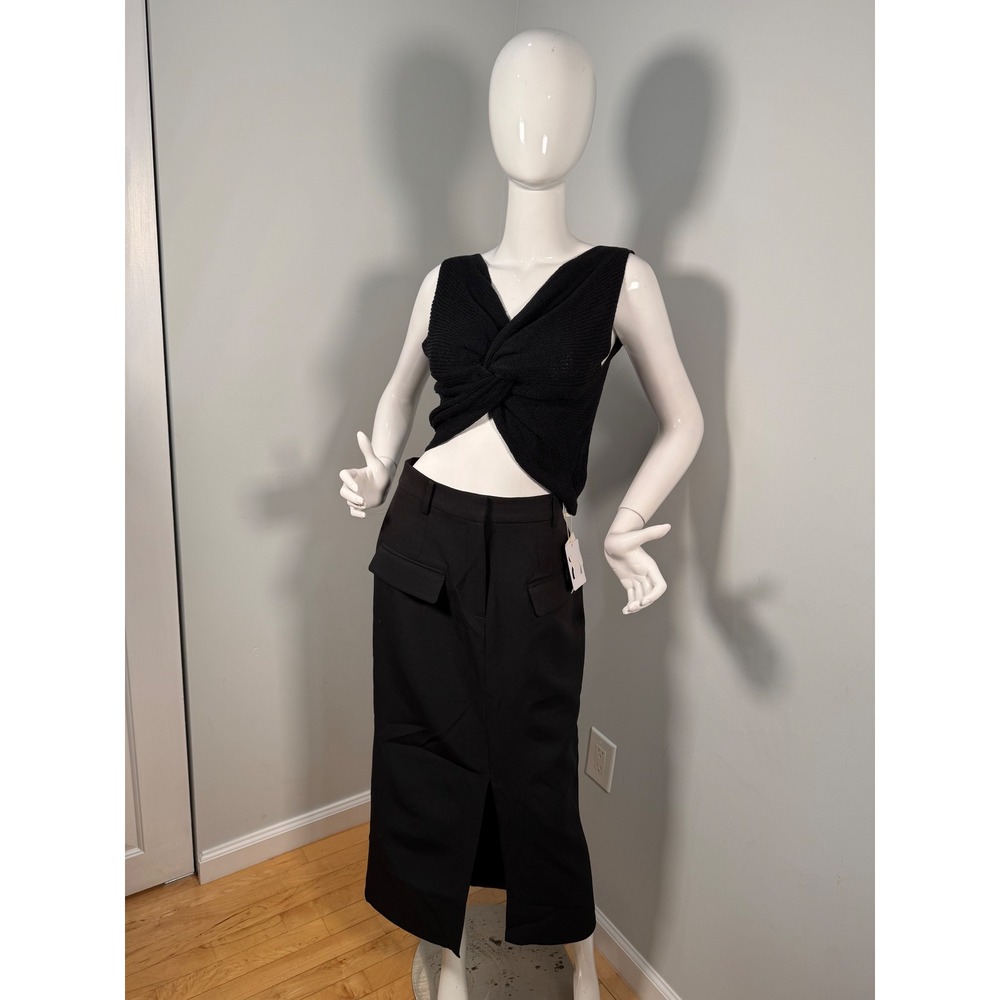 Commense black Split-front Solid Midi Skirt size … - image 7